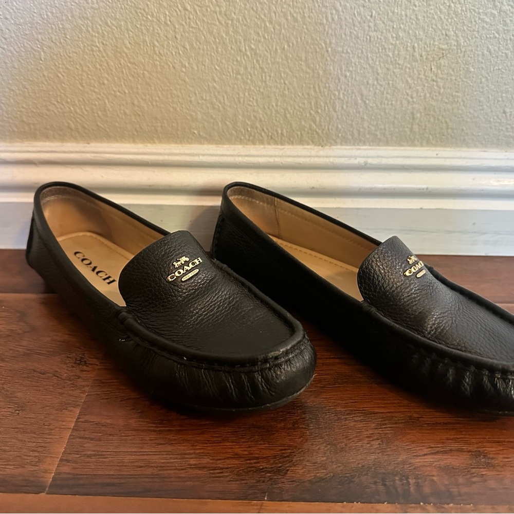Coach Black Leather Slip-On Loafers